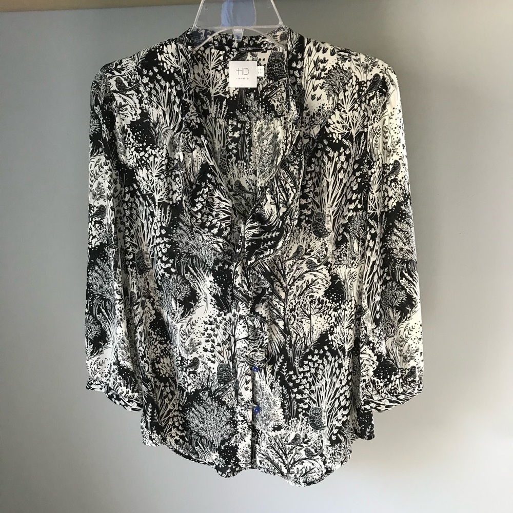 HD in Paris Anthropologie Owl Black White Blouse